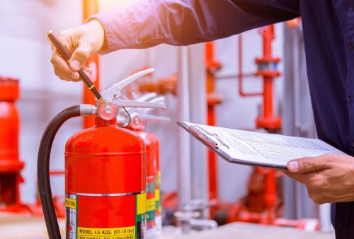 Engineer checking Industrial fire control system,Fire Alarm controller, Fire notifier, Anti fire.System ready In the event of a fire.