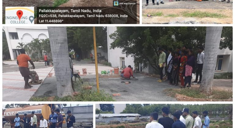 Department of Civil Engineering, Third Year & Final year students and demonstrated the construction details of Swimming pool and Laying paver block in our campus.